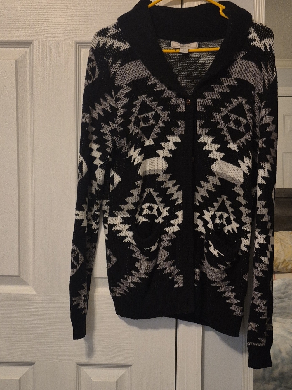 Adam Levine Collection Black & White Geometric Shawl-Collar Cardigan